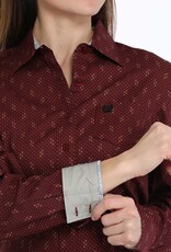 Cinch Womens Cinch Burgundy Print Long Sleeve Button Western Arena Shirt