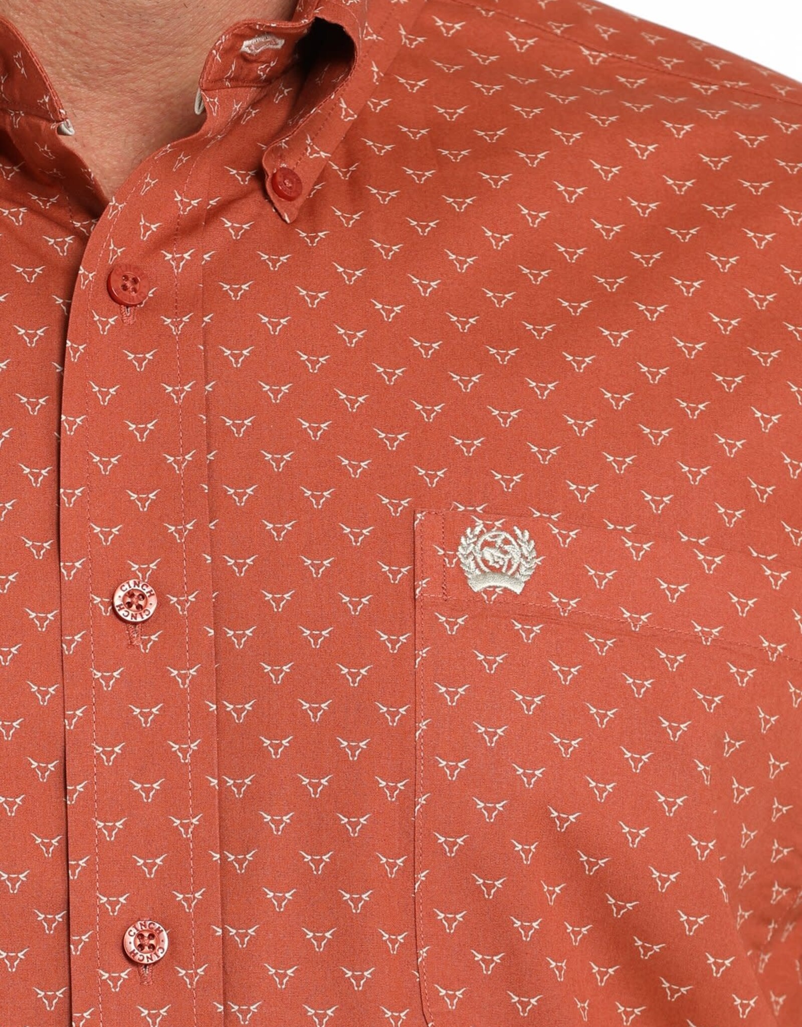 Cinch Mens Cinch Burnt Orange Steer Head Print Long Sleeve Western Button Arena Shirt ~ XS-3X