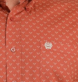 Cinch Mens Cinch Burnt Orange Steer Head Print Long Sleeve Western Button Arena Shirt ~ XS - 3X