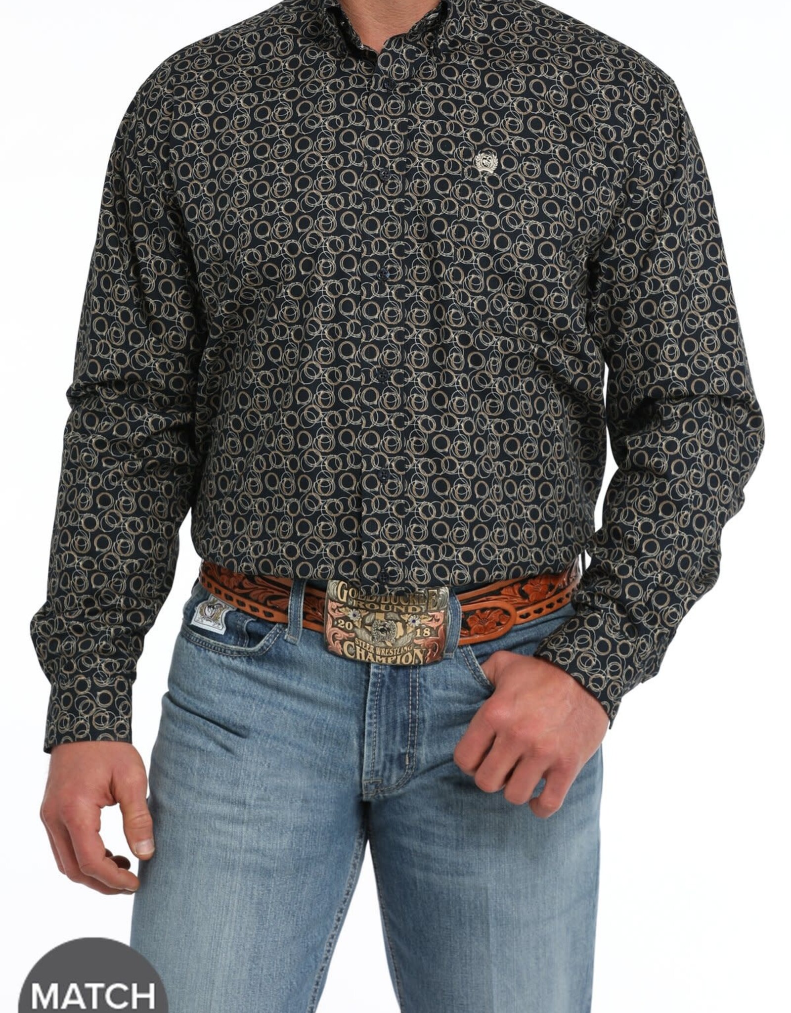 Cinch Mens Cinch Navy Lariat Rope Print Long Sleeve Western Button Arena Shirt