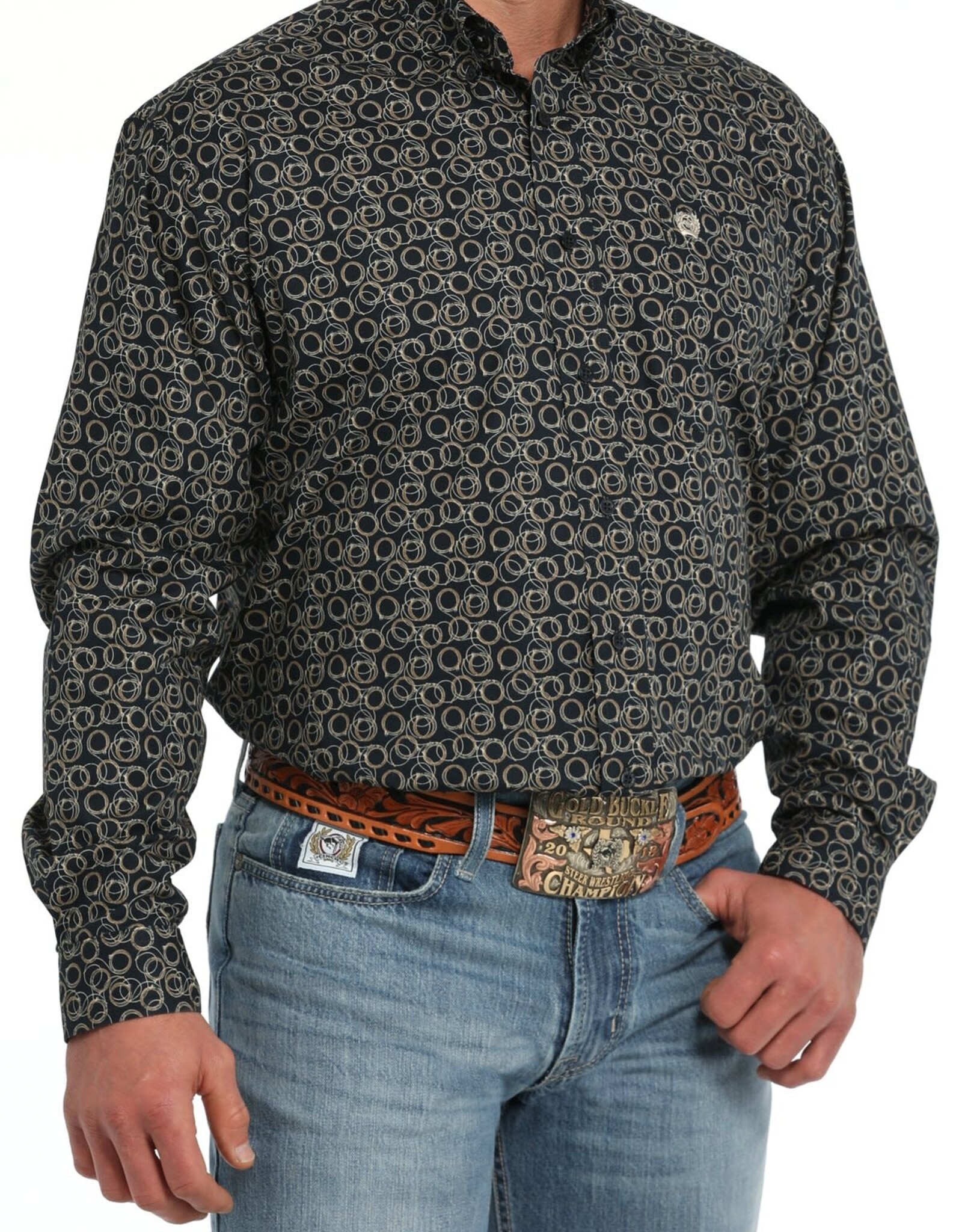 Cinch Mens Cinch Navy Lariat Rope Print Long Sleeve Western Button Arena Shirt