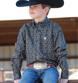 Cinch Boys Cinch Navy Lariat Rope Print Long Sleeve Button Western Shirt