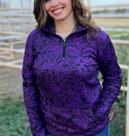 Womens Tailgate Party Purple Tooled Quarter Zip Pull Over