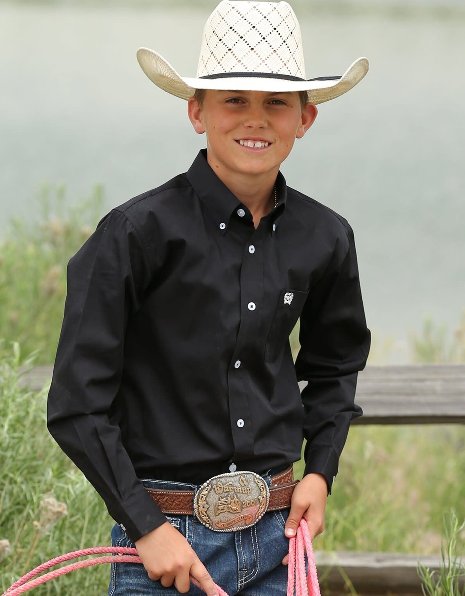 Cinch Cinch Boys Long Sleeve Solid Twill Button Black Shirt