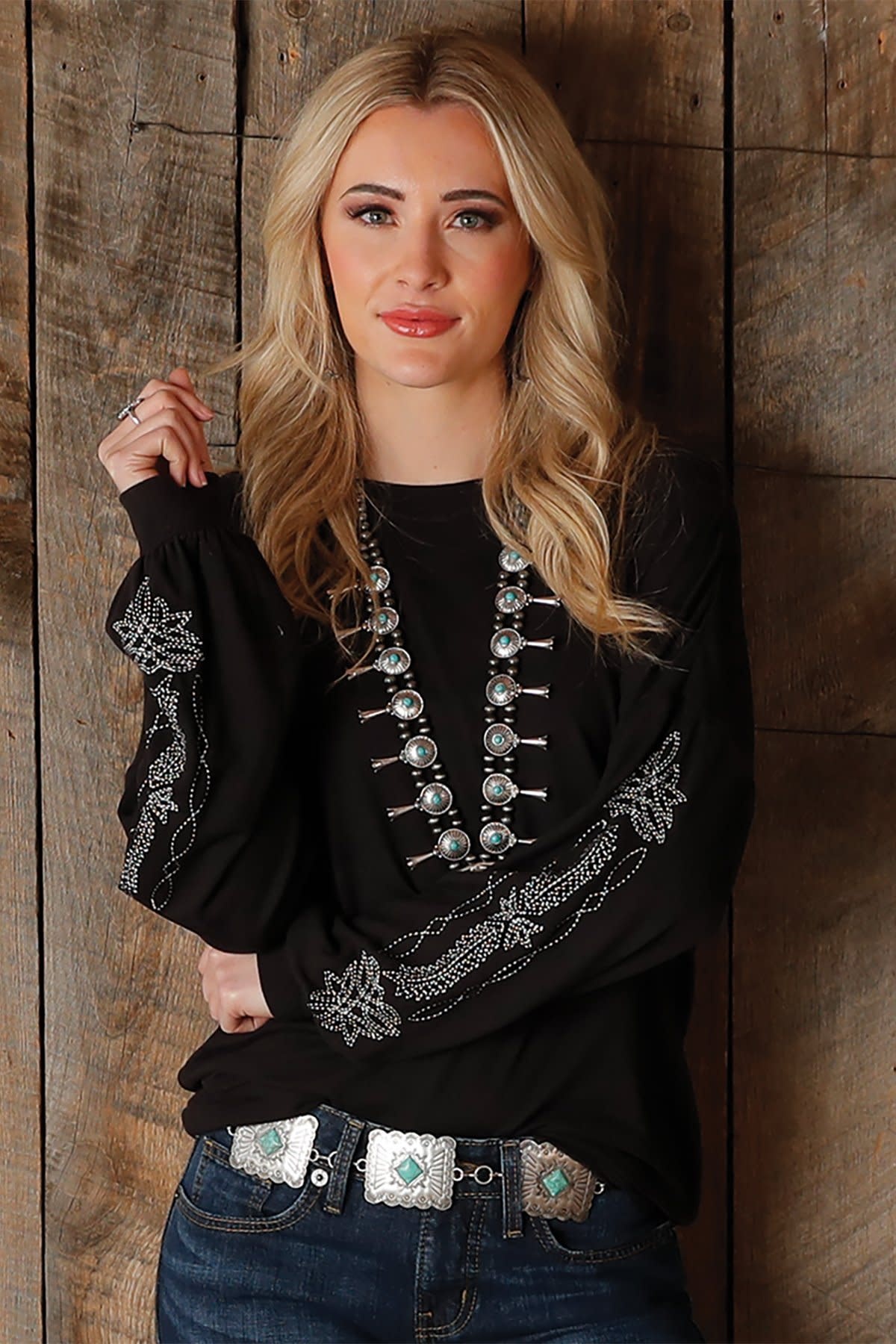 Womens Black Boot Stitch Sleeve Cruel Denim Long Sleeve Sweater
