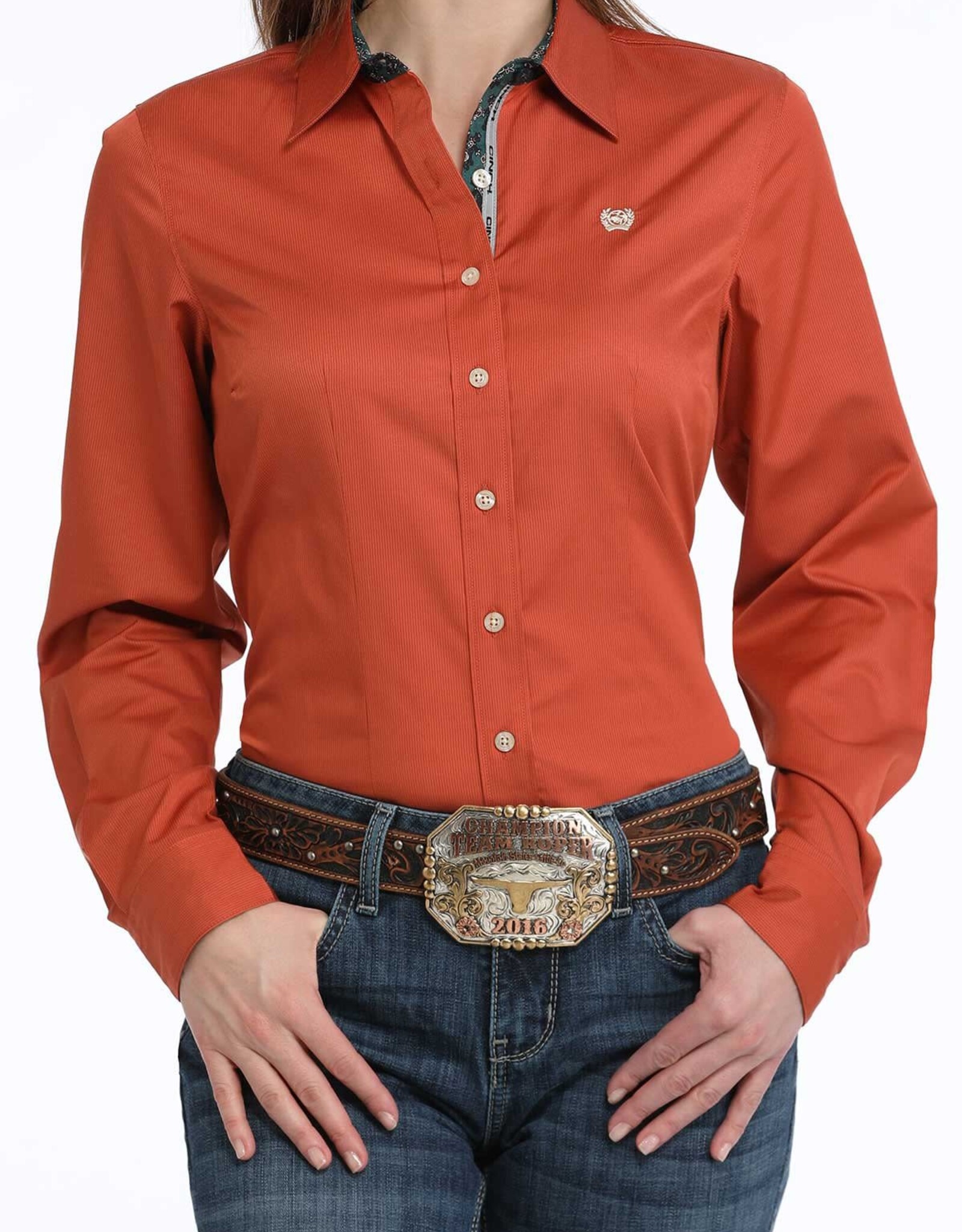 Cinch Womens Cinch Copper Tencel Micro Stripe Long Sleeve Button Western Arena Shirt