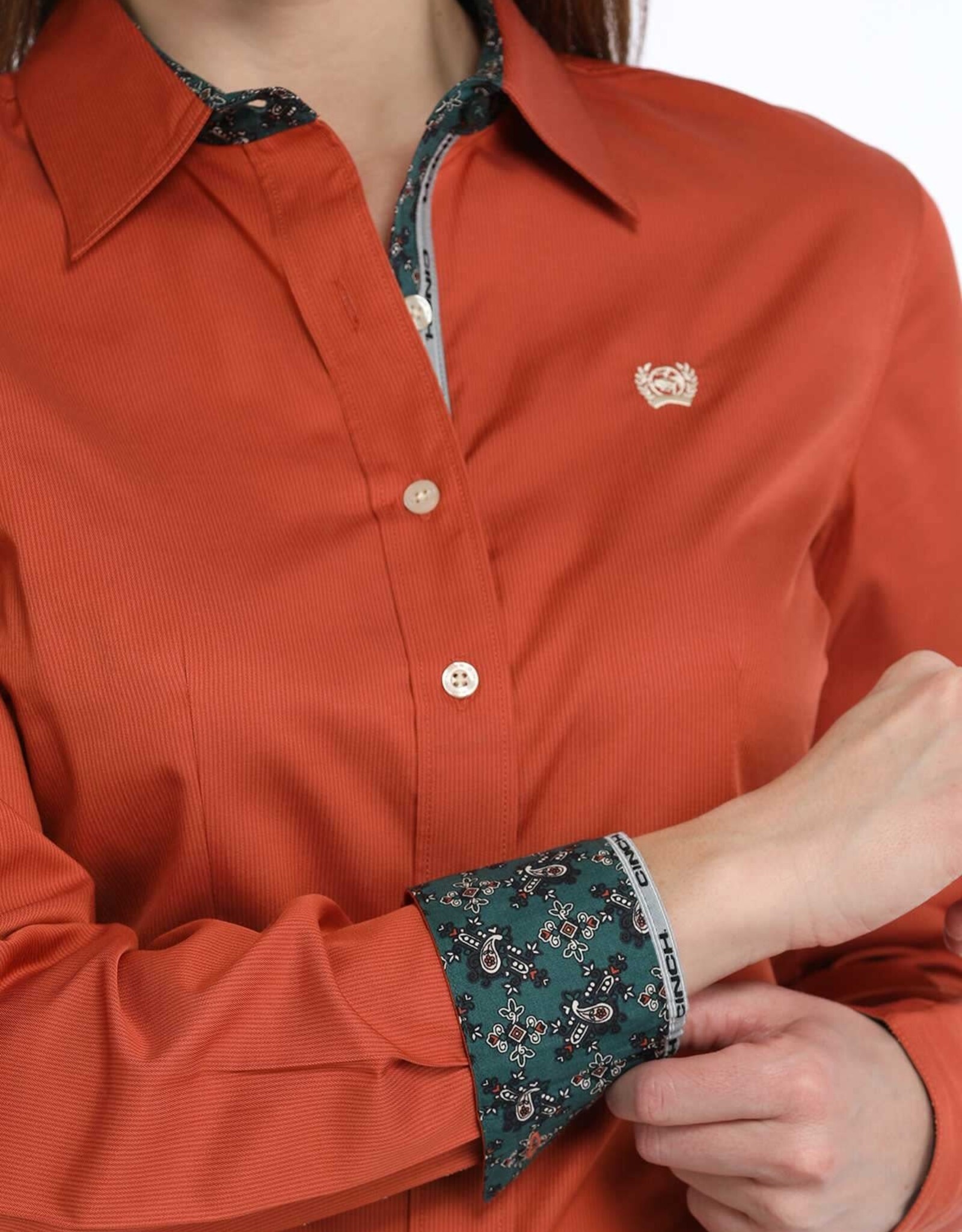 Cinch Womens Cinch Copper Tencel Micro Stripe Long Sleeve Button Western Arena Shirt