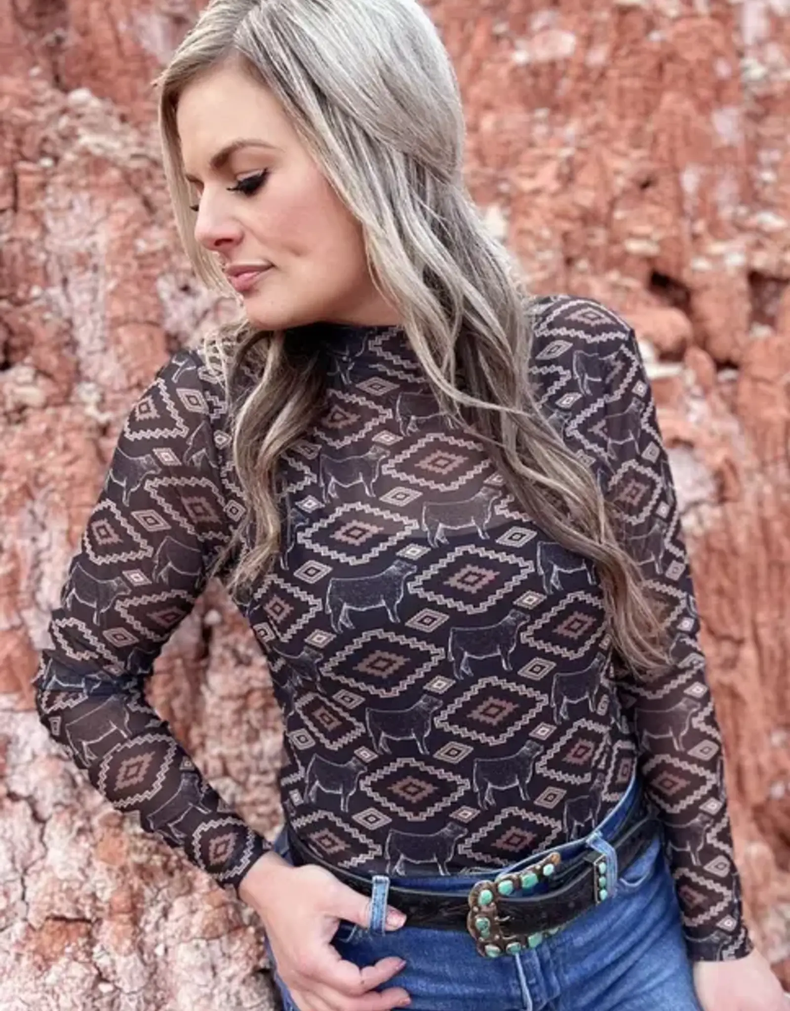 Womens Show Me Your Steer Long Sleeve Mesh Shirt