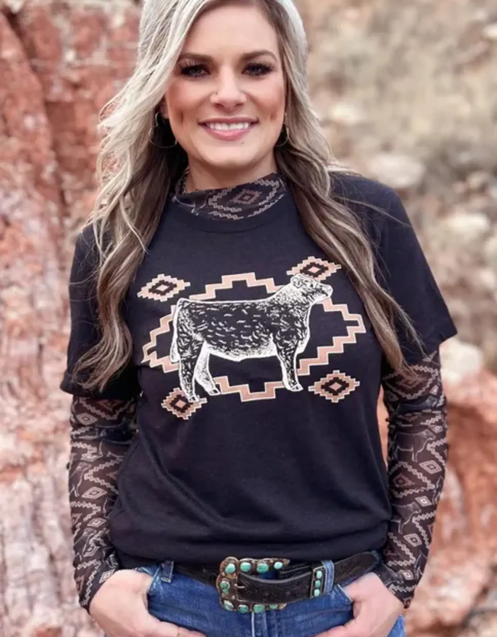 Womens Show Me Your Steer Long Sleeve Mesh Shirt
