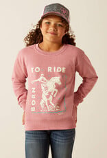 Ariat Girls Ariat Born To Ride Heather Wine Crew Neck Sweatshirt