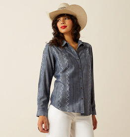 Ariat Womens Ariat Billie Jean Medium Blue Chambray Long Sleeve Button Western Shirt ~ Plus Sizes
