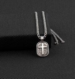 Mens 22" Rope Trim Filigree Cross Necklace