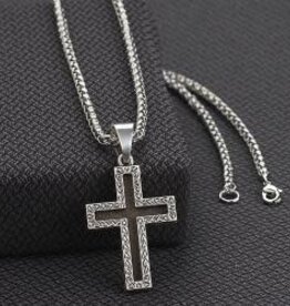 Mens 22" Two Tone Cross Necklace