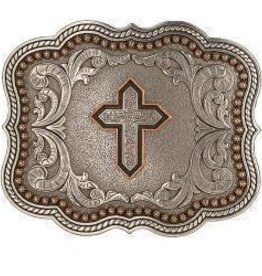 Belt Buckle Rectangle Silver Copper Cross
