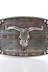 Belt Buckle Rectangle Aztec Steer Skull
