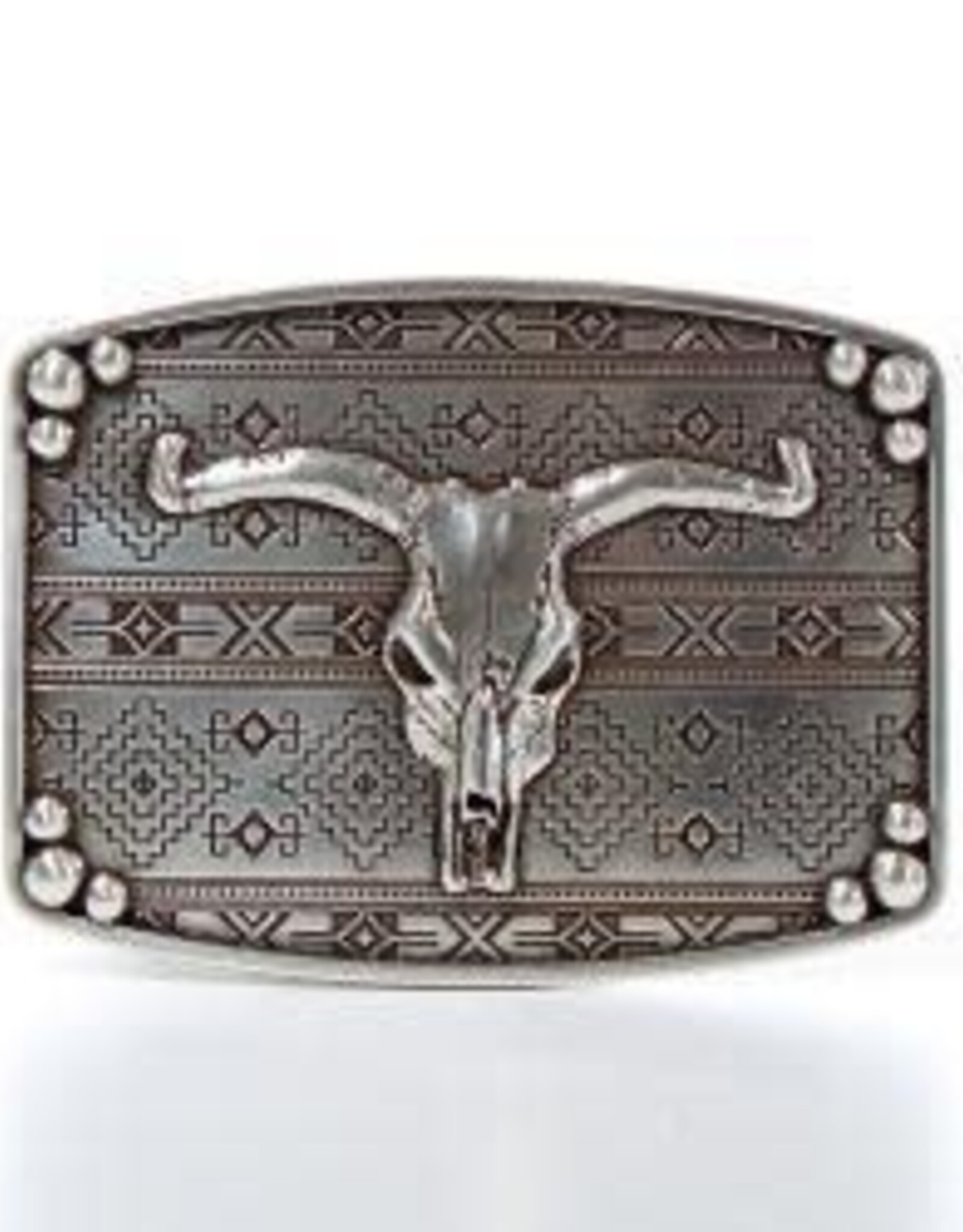 Belt Buckle Rectangle Aztec Steer Skull
