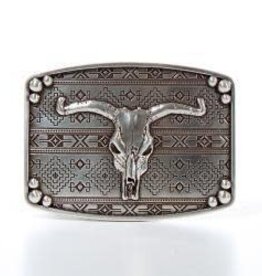 Belt Buckle Rectangle Aztec Steer Skull