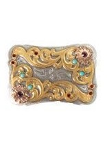 Belt Buckle Rectangle Silver Gold with Stone Accents