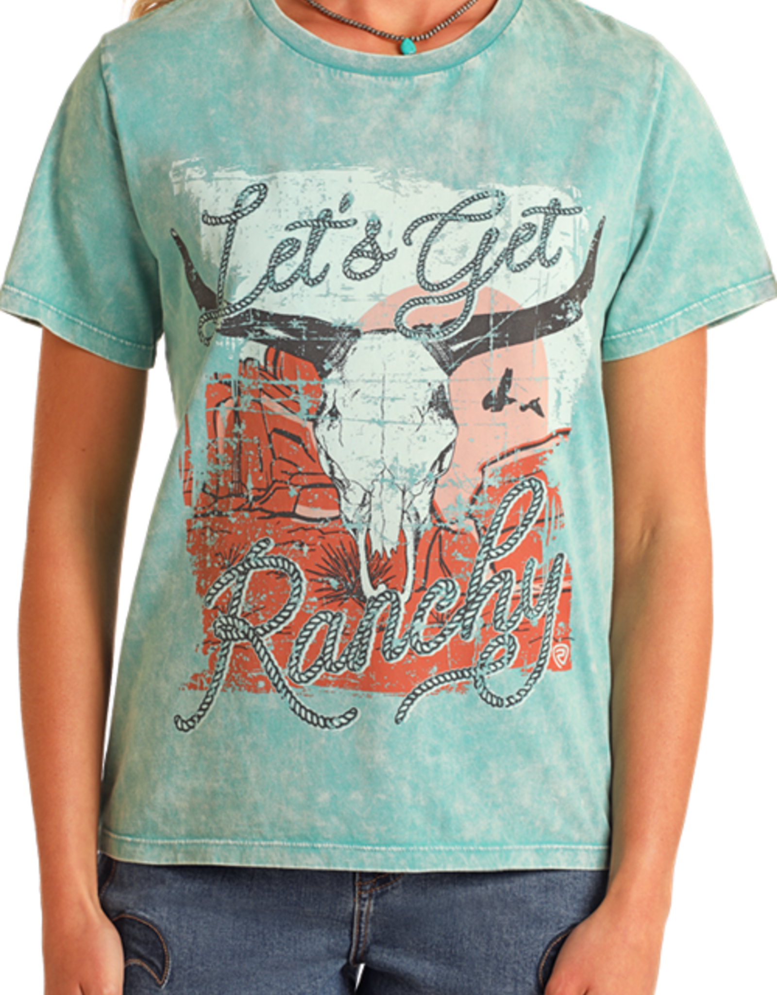 Womens Rock N Roll Lets Get Ranchy Turquoise Short Sleeve T Shirt