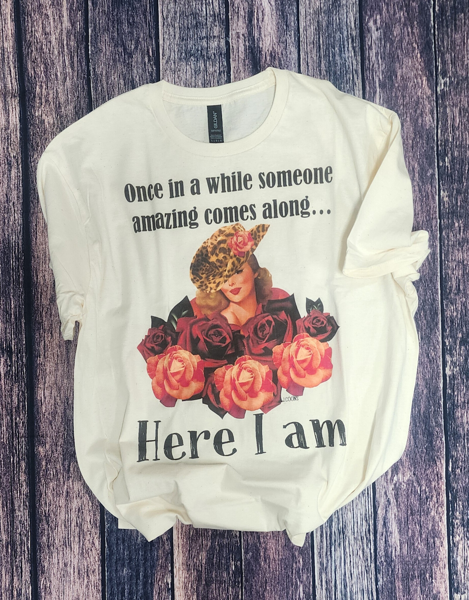 J Coons Womens Here I Am Natural Color Short Sleeve T Shirt