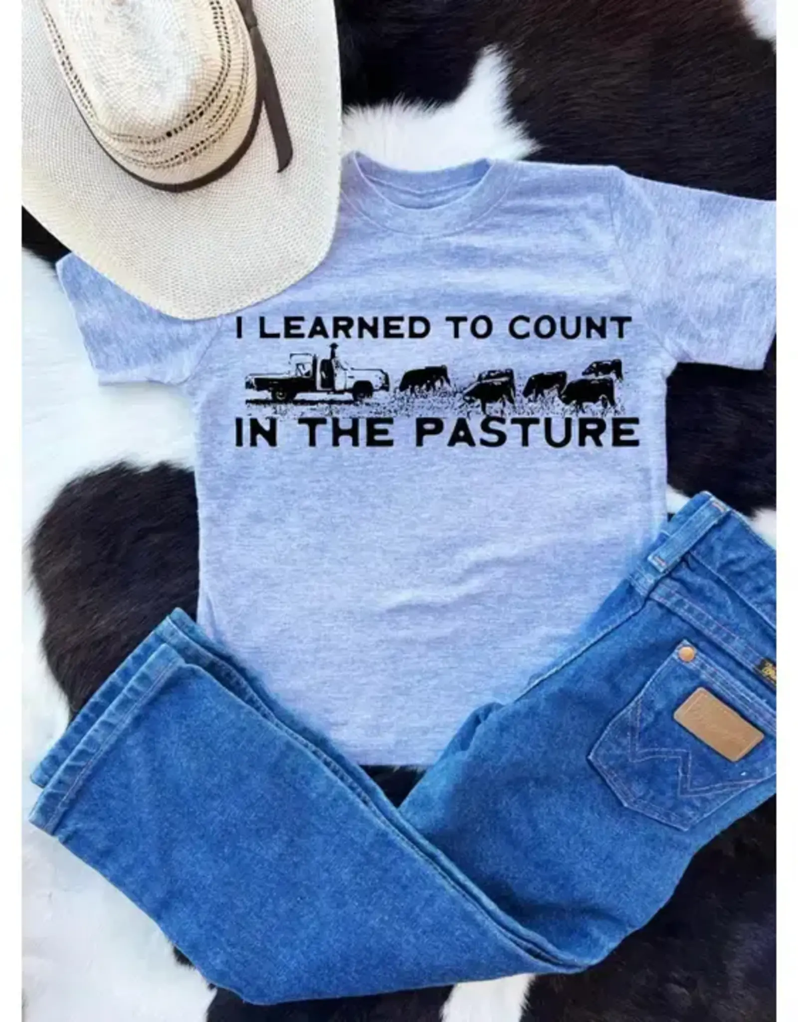 Buckin Baby I Learned To Count Cows In The Pasture Heather Grey Short Sleeve T Shirt