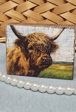 Primatives By Kathy Highland Cow Wooden Block Sign
