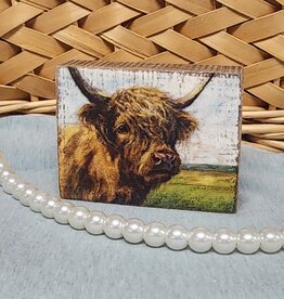 Primatives By Kathy Highland Cow Wooden Block Sign
