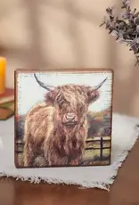 Primatives By Kathy Fall Highland Cow Wooden Block Sign