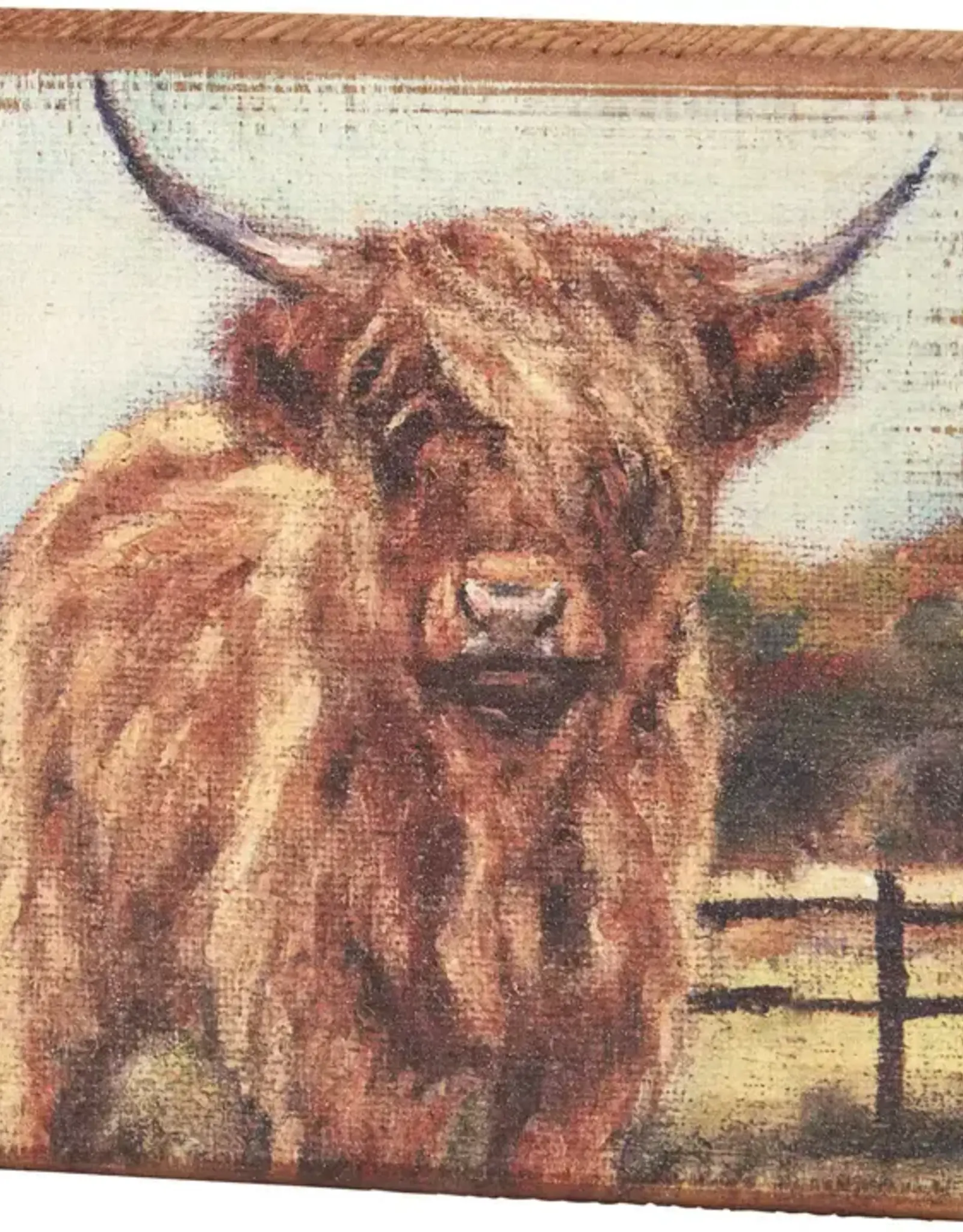 Primatives By Kathy Fall Highland Cow Wooden Block Sign