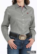 Cinch Womens Cinch Black and White Tencel Stripe Long Sleeve Button Western Arena Shirt