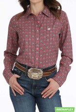 Cinch Womens Cinch Pink Geo Print Arena Flex Long Sleeve Button Western Shirt