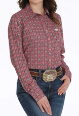 Cinch Womens Cinch Pink Geo Print Arena Flex Long Sleeve Button Western Shirt