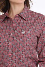 Cinch Womens Cinch Pink Geo Print Arena Flex Long Sleeve Button Western Shirt