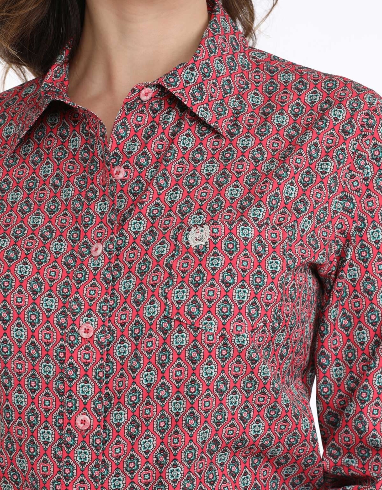 Cinch Womens Cinch Pink Geo Print Arena Flex Long Sleeve Button Western Shirt