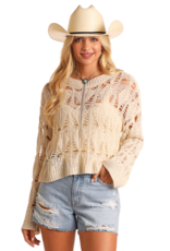 Womens Rock N Roll Open Knit Cream Long Sleeve  Sweater
