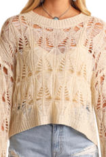 Womens Rock N Roll Open Knit Cream Long Sleeve  Sweater