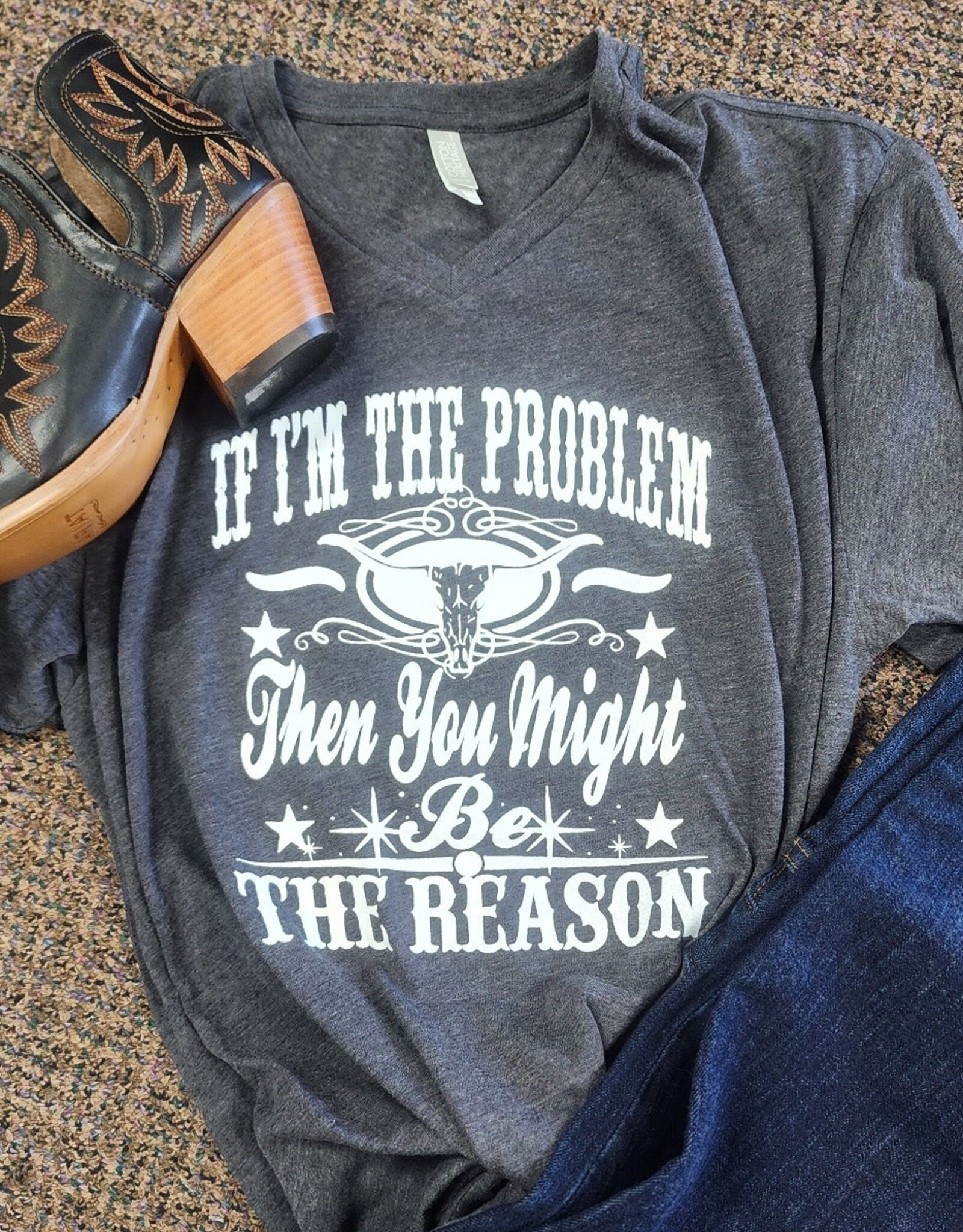 Womens Charcoal If I'm The Problem V Neck Short Sleeve Shirt