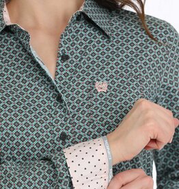 Cinch Womens Cinch Grey Geo Print Long Sleeve Button Western Arena Shirt
