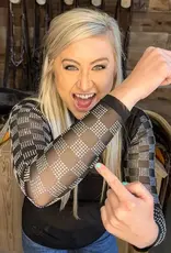 Womens Black Sparkle Checked Long Sleeve Mesh Shirt