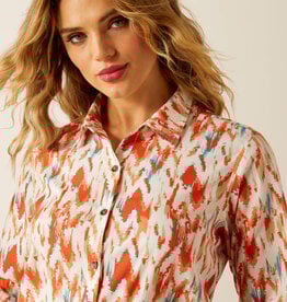 Ariat Womens Ariat Orange Painted Watercolor Homestyle Long Sleeve Button Shirt