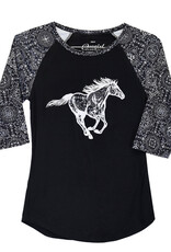Cowgirl Hardware Girls Black Bandana Horse 3/4 Sleeve Shirt Cowgirl Hardware Girls Black Bandana Horse 3/4 Sleeve Shirt