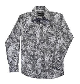 Cowboy Hardware Boys Black Washed Paisley Western Long Sleeve Retro Snap Shirt