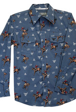 Cowboy Hardware Toddler Slate Blue Bronco Print Western Long Sleeve Snap Shirt