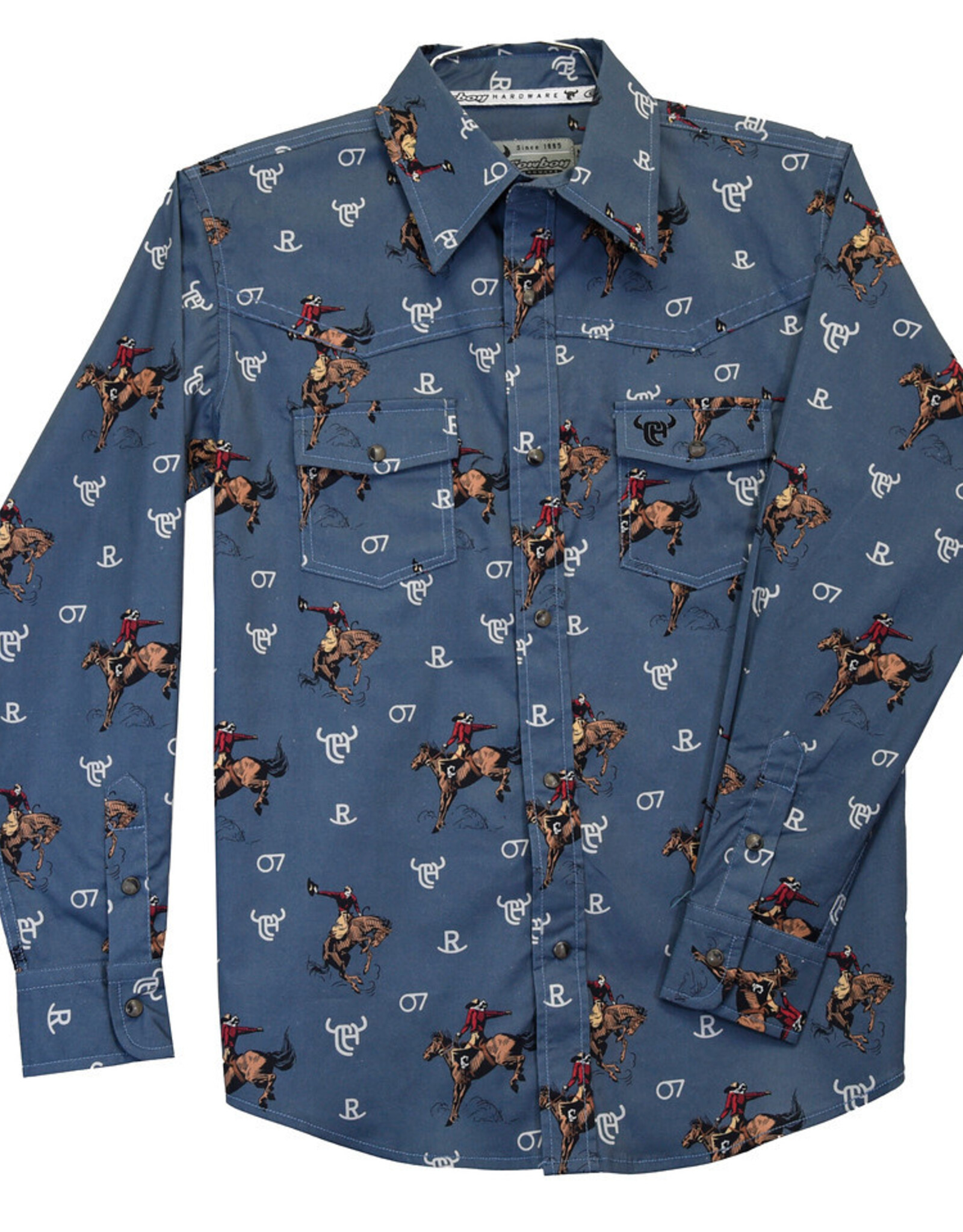 Cowboy Hardware Toddler Slate Blue Bronco Print Western Long Sleeve Snap Shirt