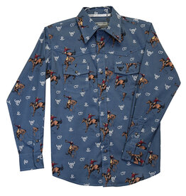 Cowboy Hardware Toddler Slate Blue Bronco Print Western Long Sleeve Snap Shirt