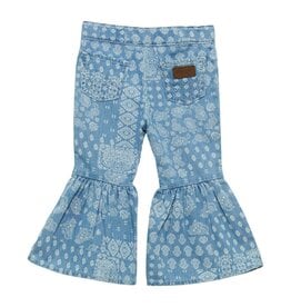 Girls Wrangler Infant Toddler Western Bandana Light Wash Flare Pull Up Jeans