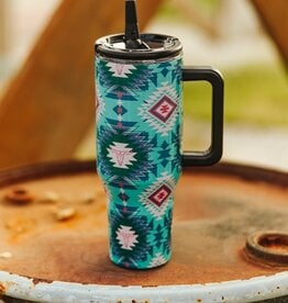 40oz Teal Aztec Insulated Tumbler With Handle And Straw