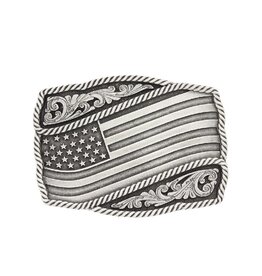Montana  Silversmiths Waving American Flag Western Belt Buckle