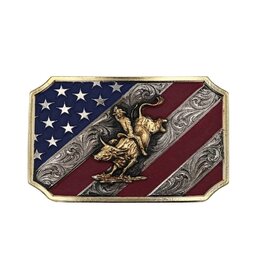 Montana  Silversmiths Patriot Bull Riding Flag Attitude Western Belt Buckle