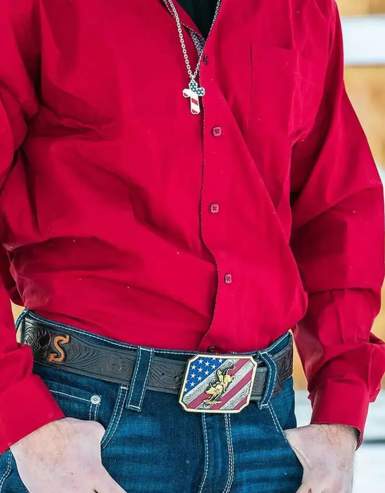 Montana  Silversmiths Patriot Bull Riding Flag Attitude Western Belt Buckle